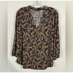Womens Vince Camuto Size M Floral Tunic Top Cottagecore Peasant Bloomcore Boho